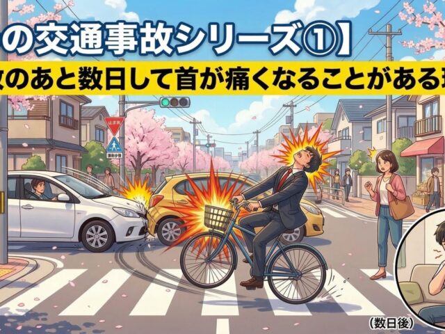 【春の交通事故シリーズ①】事故のあと数日して首が痛くなることがある理由