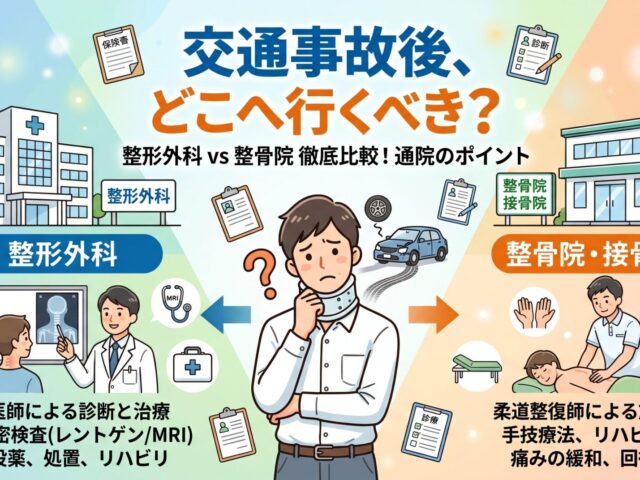 交通事故後は整形外科を受診すべき？整骨院との違いや通院のポイントを解説