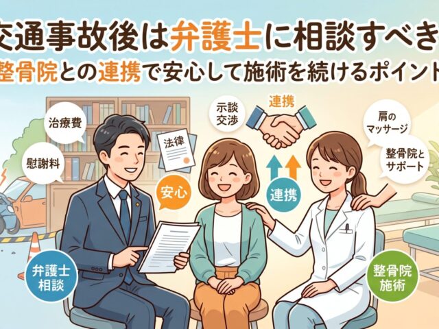 交通事故後は弁護士に相談すべき？整骨院との連携で安心して治療を続けるポイント